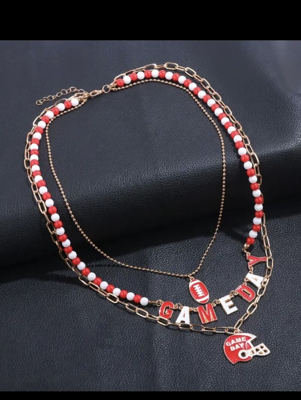 Multi Layered Red & White Football Necklace
